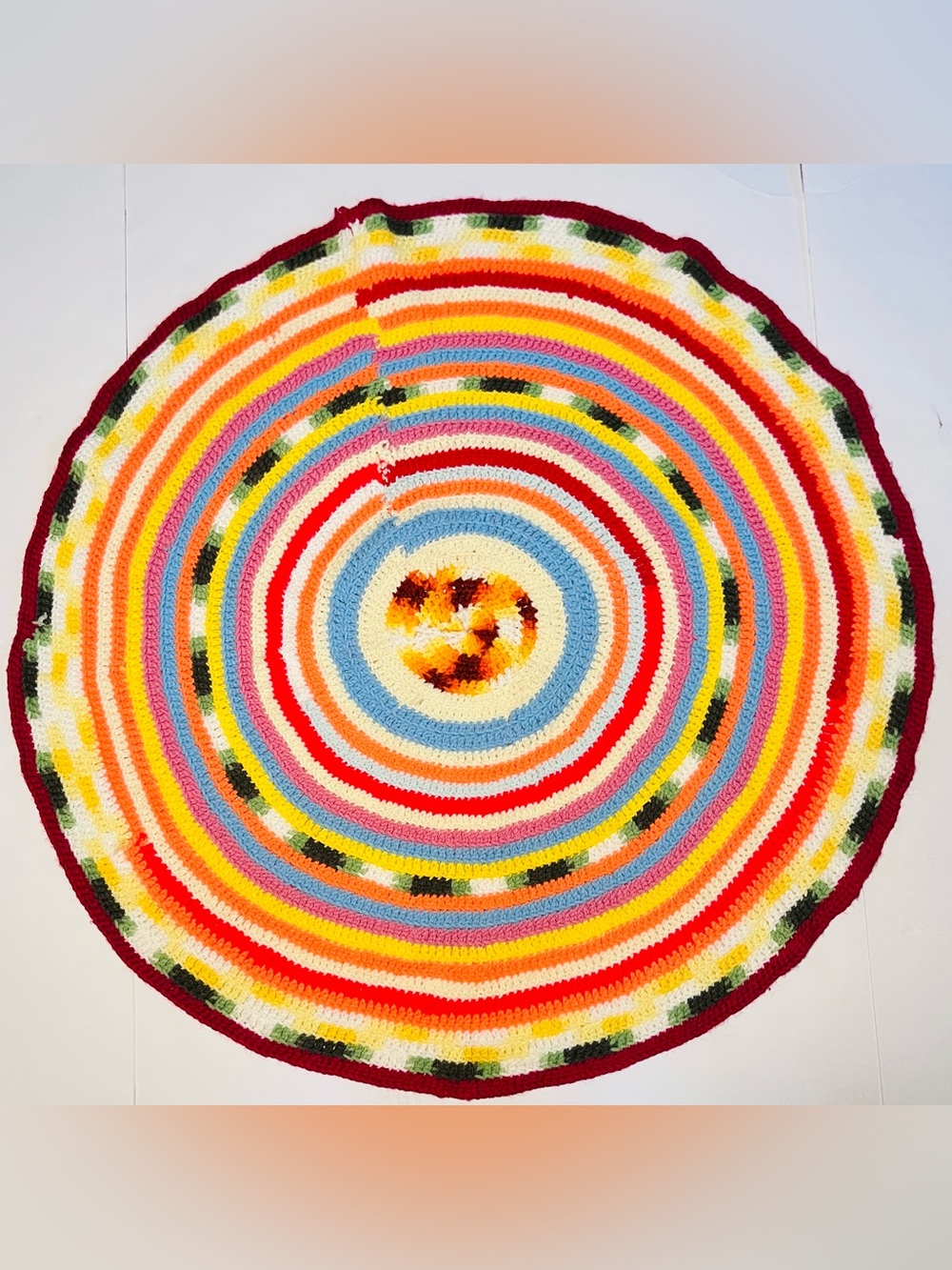 Boho Bright Colorful Spiral Crochet Mandala Tapestry Folk Art Centerpiece 31"
